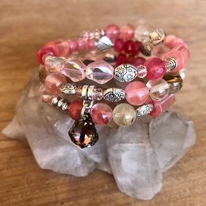 Cuff bracelet Cherry Quartz Grapefruit Chalcedony